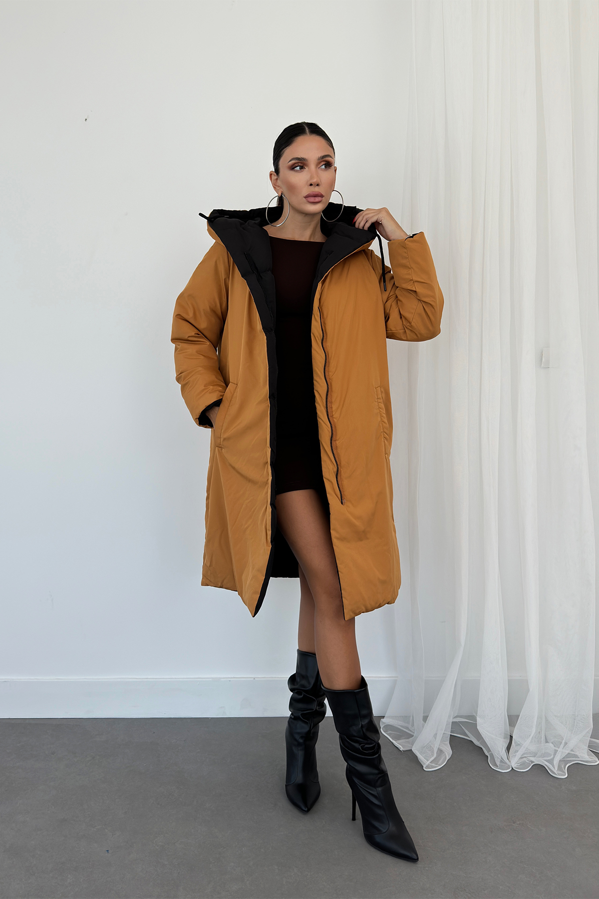 Çift Taraflı Uzun Şişme Mont AD-K50501LNW_