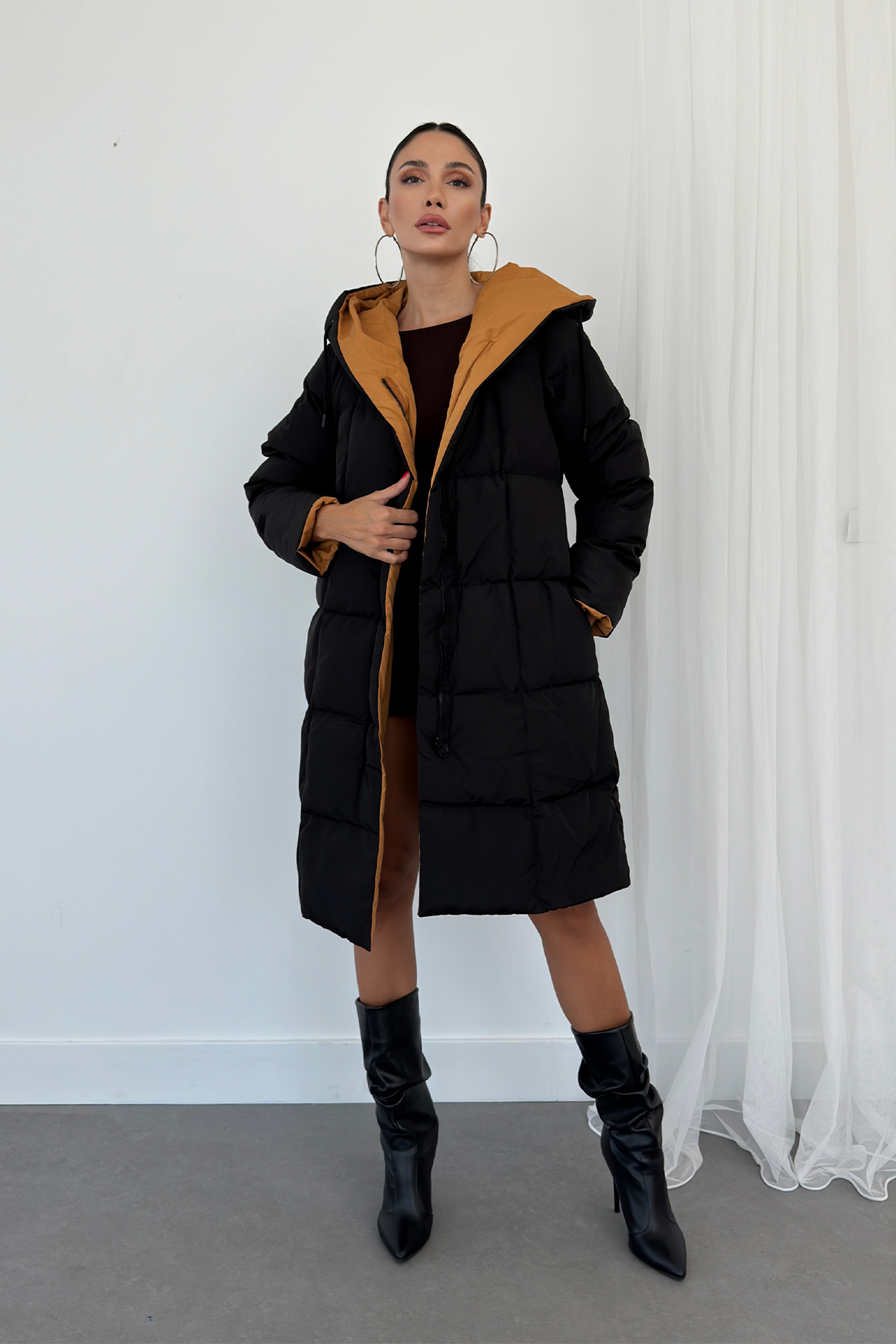 Çift Taraflı Uzun Şişme Mont AD-K50501LNW_