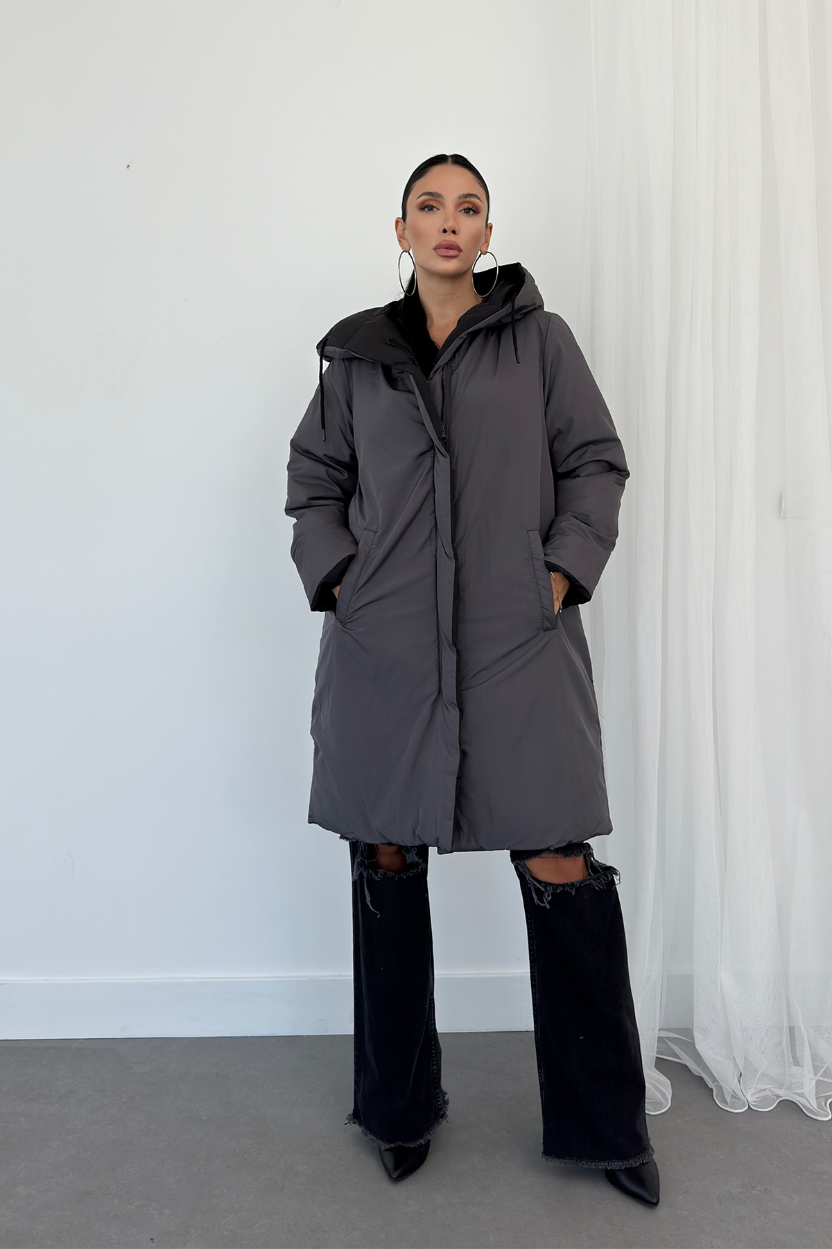 Çift Taraflı Uzun Şişme Mont AD-K50501LNW_