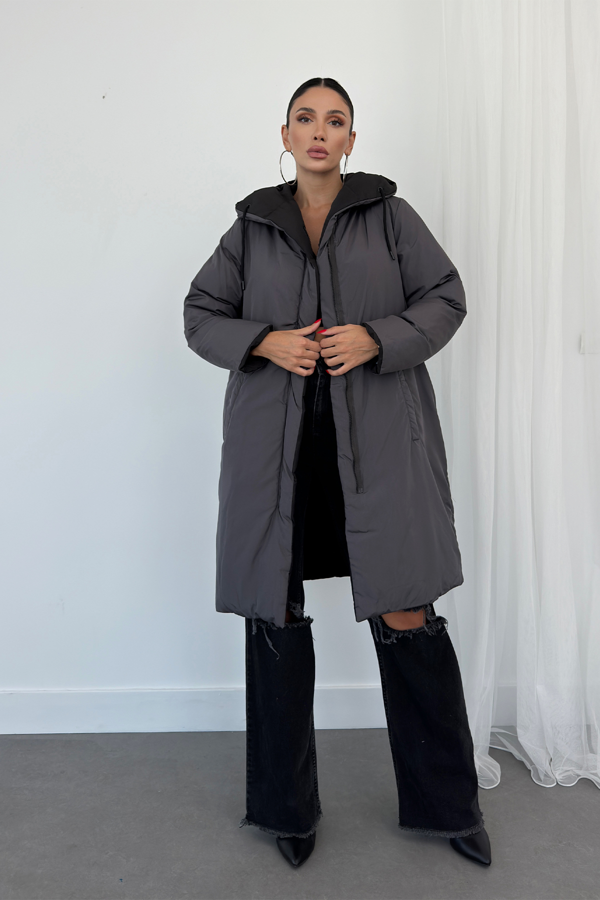 Çift Taraflı Uzun Şişme Mont AD-K50501LNW_