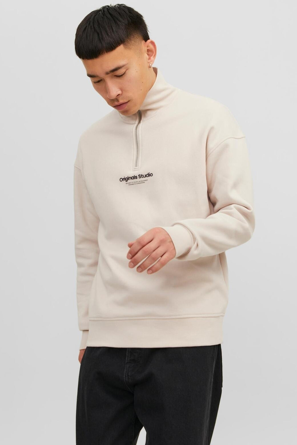 Jack Jones Erkek Crew Baskısız Sweatshirt-Moonbeam