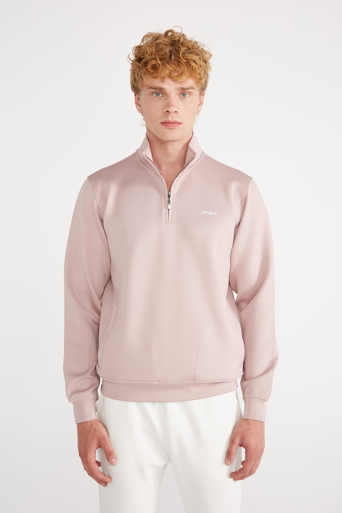 Jepublic Erkek Crew Baskısız Sweatshirt-Gül Kurusu