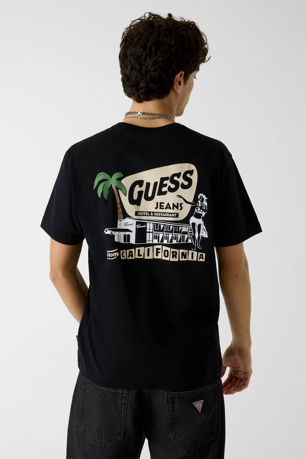 Guess Erkek Baskılı Siyah Tişört-JET BLACK A996
