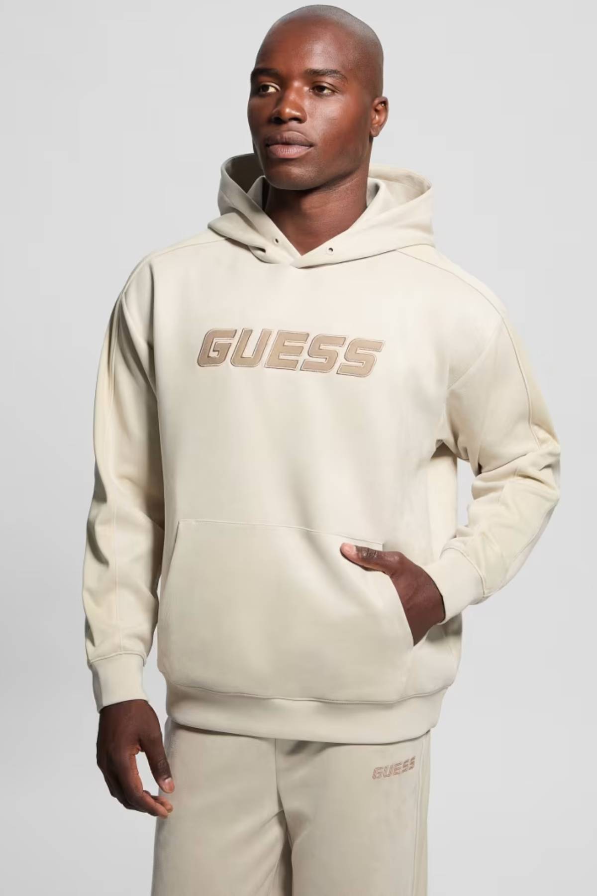 Guess Erkek Hoodie Baskılı Gri Sweatshirt-GREY BOUNDARY