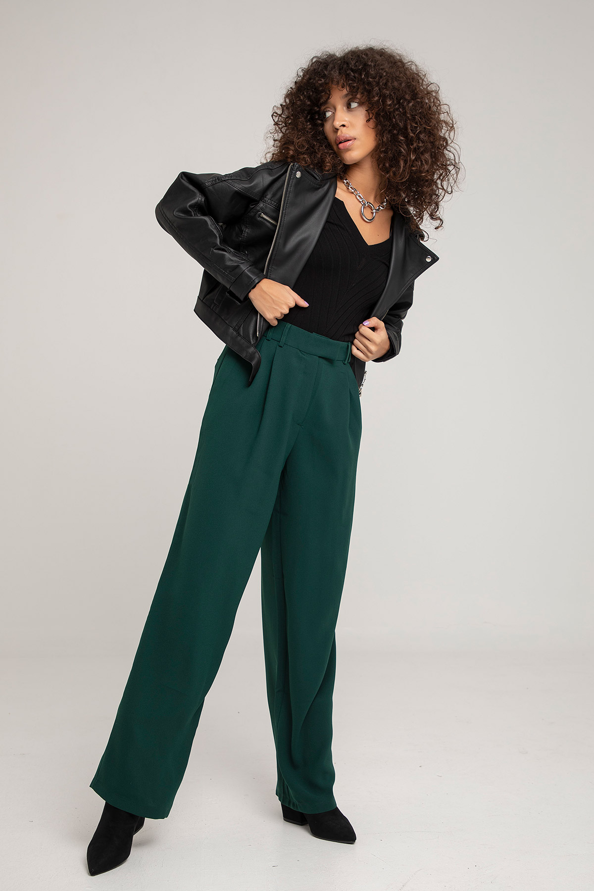 Fermuar Detaylı Deri Mont | Açelya Okçu 