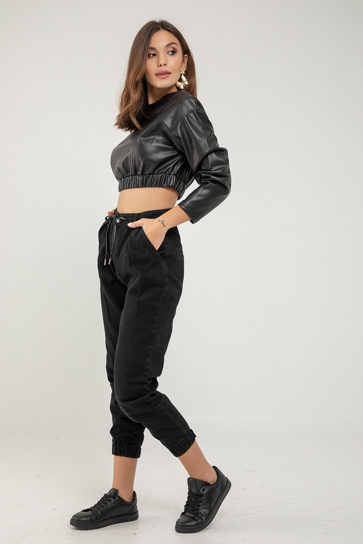 Gabardin Paçası Lastikli Pantolon | Açelya Okçu 