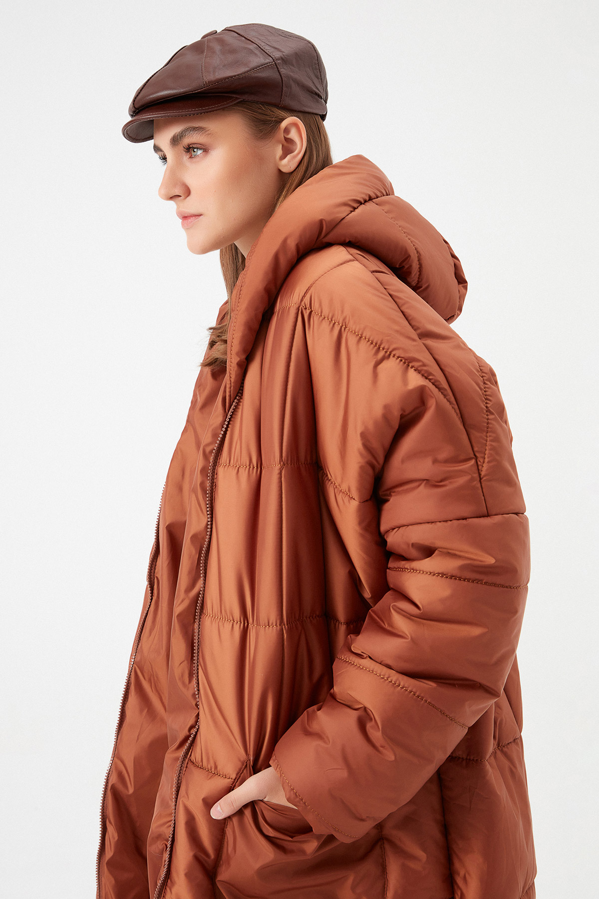 Oversize Uzun Kapüşonlu Şişme Mont | Açelya Okçu 