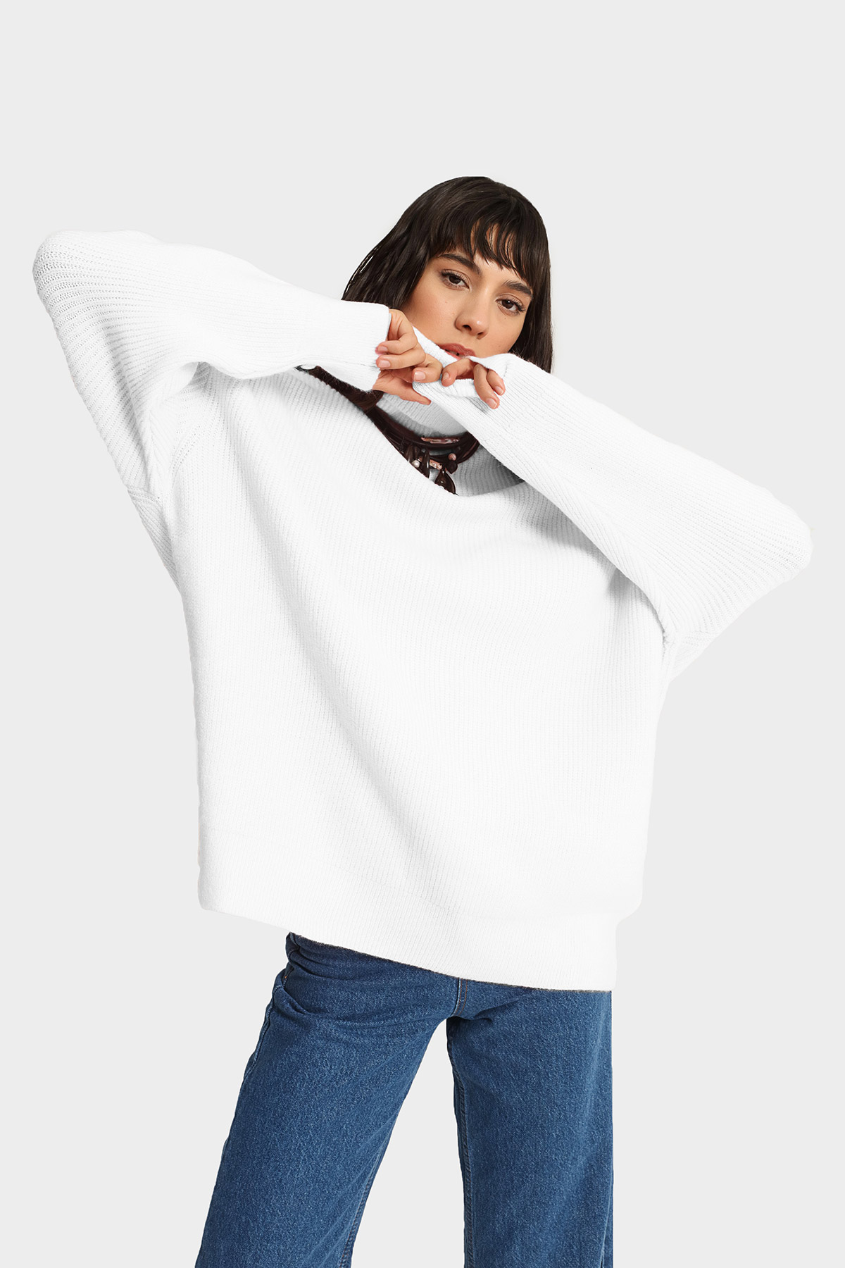 Balıkçı Yaka Oversize Kazak | Açelya Okçu 