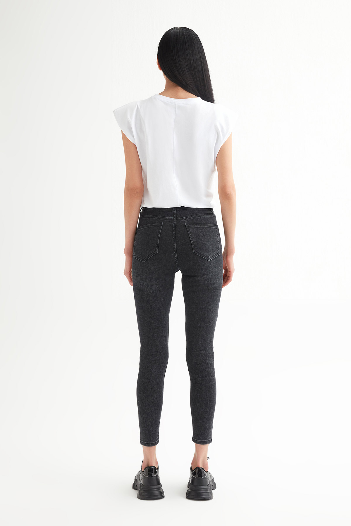 Tek dizi Yırtık Full Likralı Skinny Jean |  