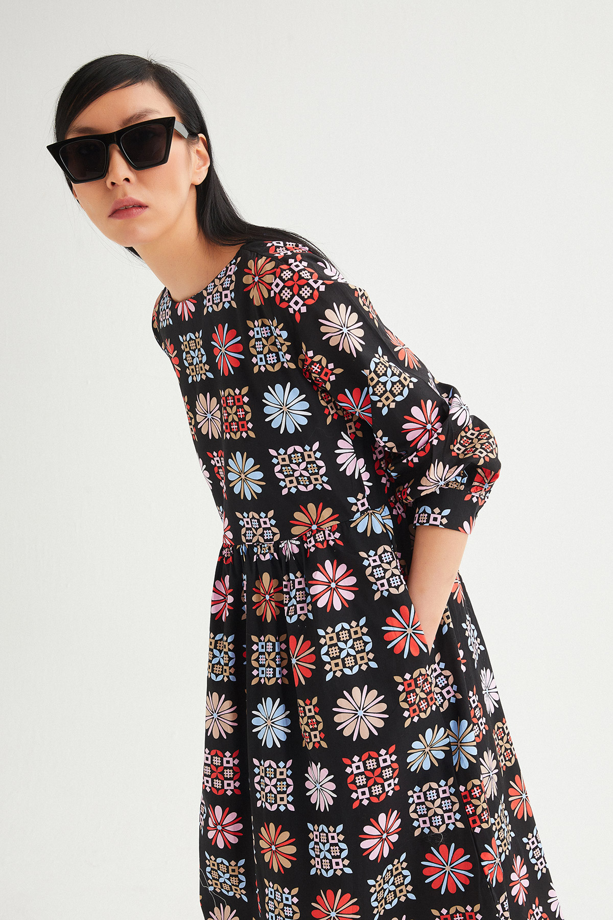 Oversize Belden Büzgülü Coton Elbise | Açelya Okçu 