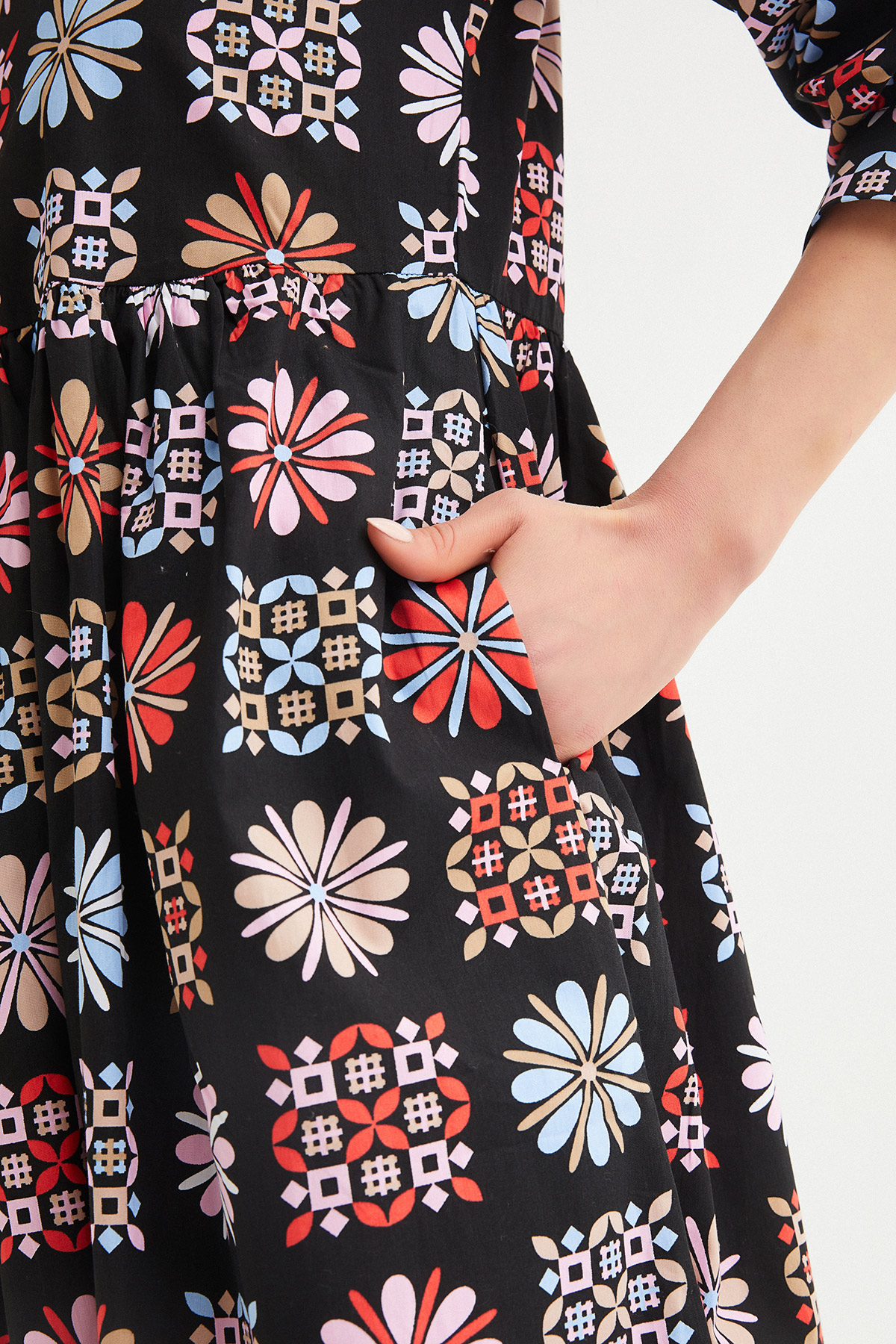 Oversize Belden Büzgülü Coton Elbise | Açelya Okçu 
