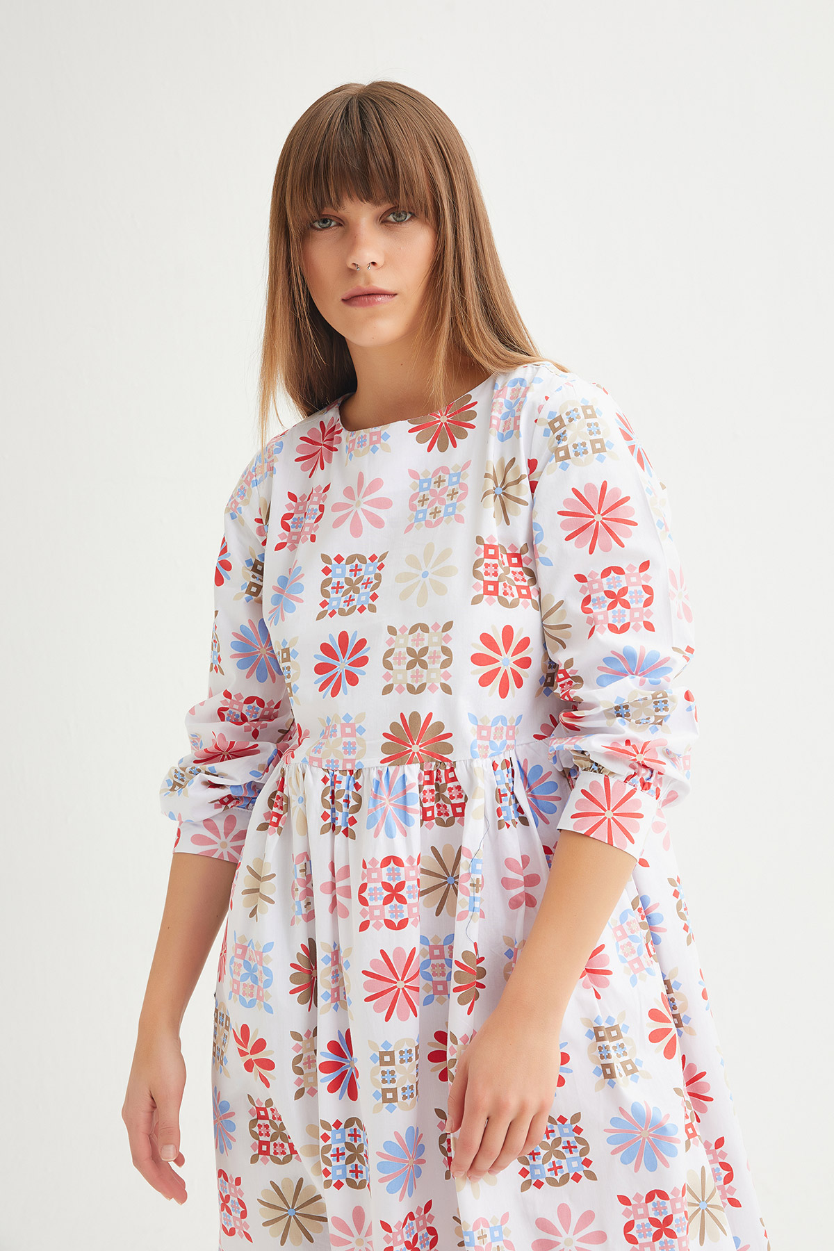 Oversize Belden Büzgülü Coton Elbise | Açelya Okçu 