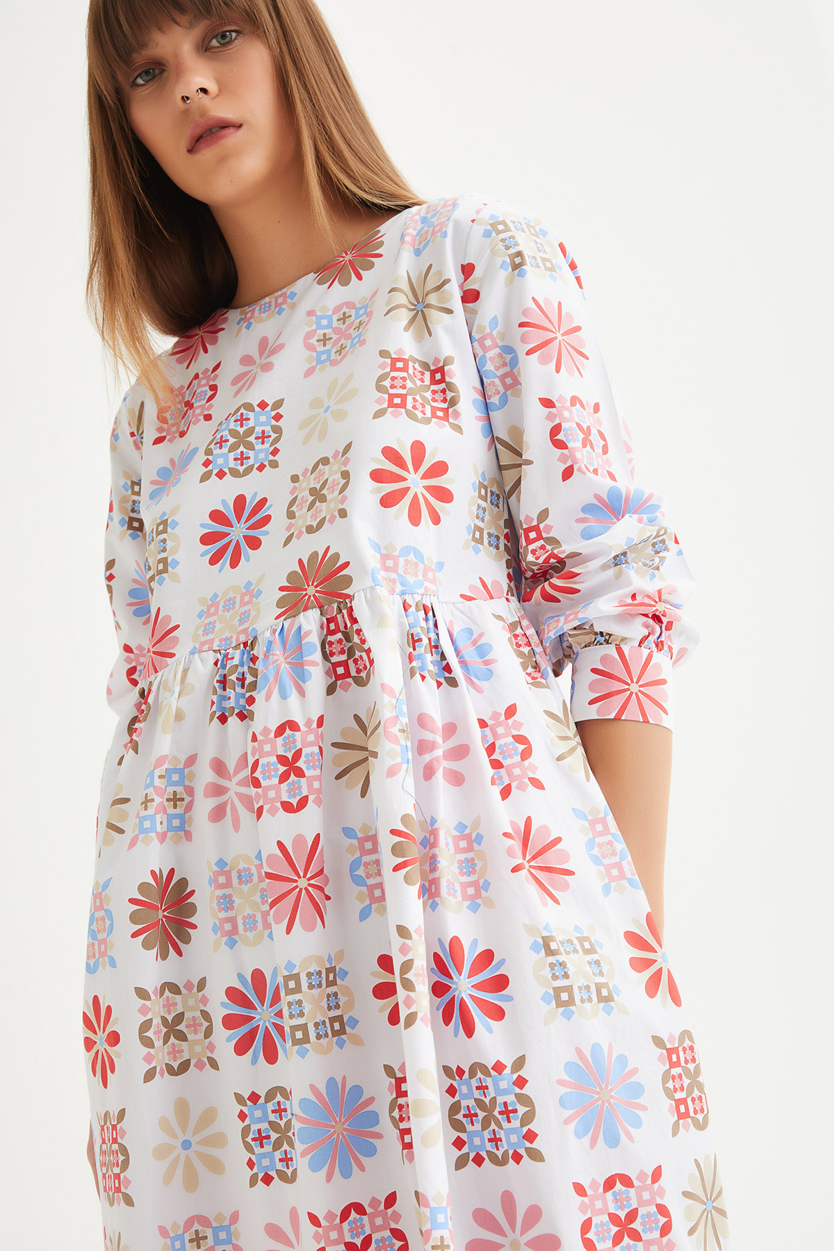 Oversize Belden Büzgülü Coton Elbise | Açelya Okçu 