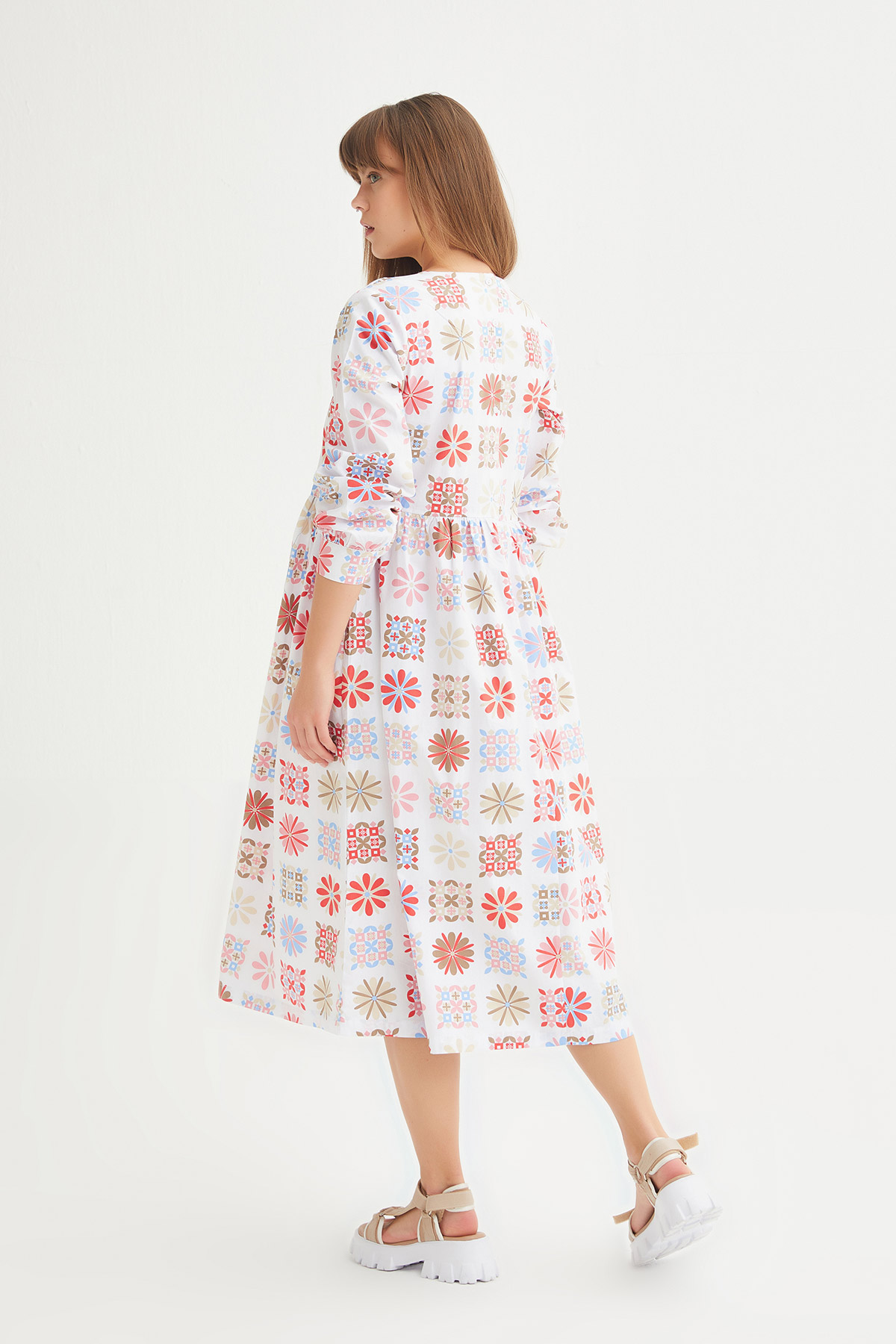 Oversize Belden Büzgülü Coton Elbise | Açelya Okçu 