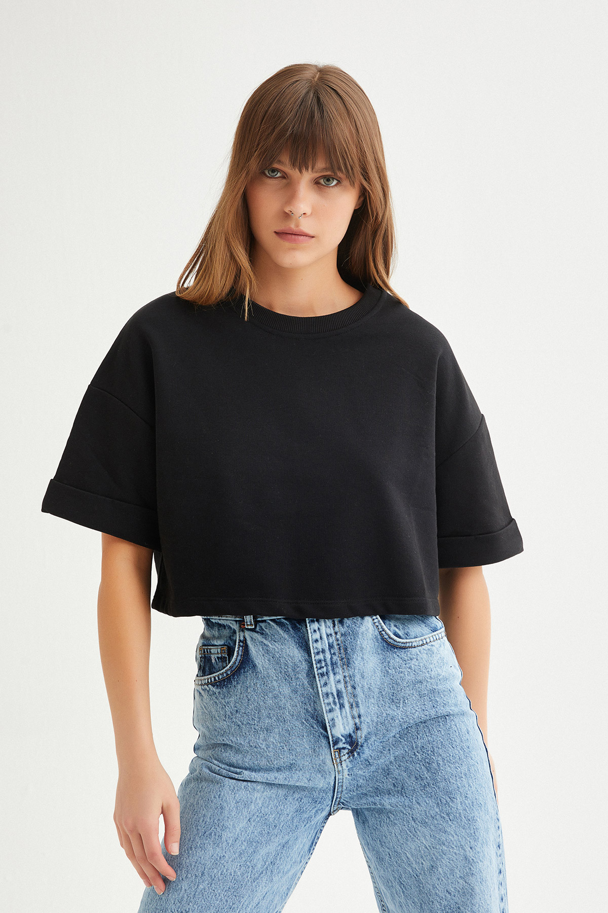 Duble Kol Oversize Crop Sweat | Açelya Okçu 