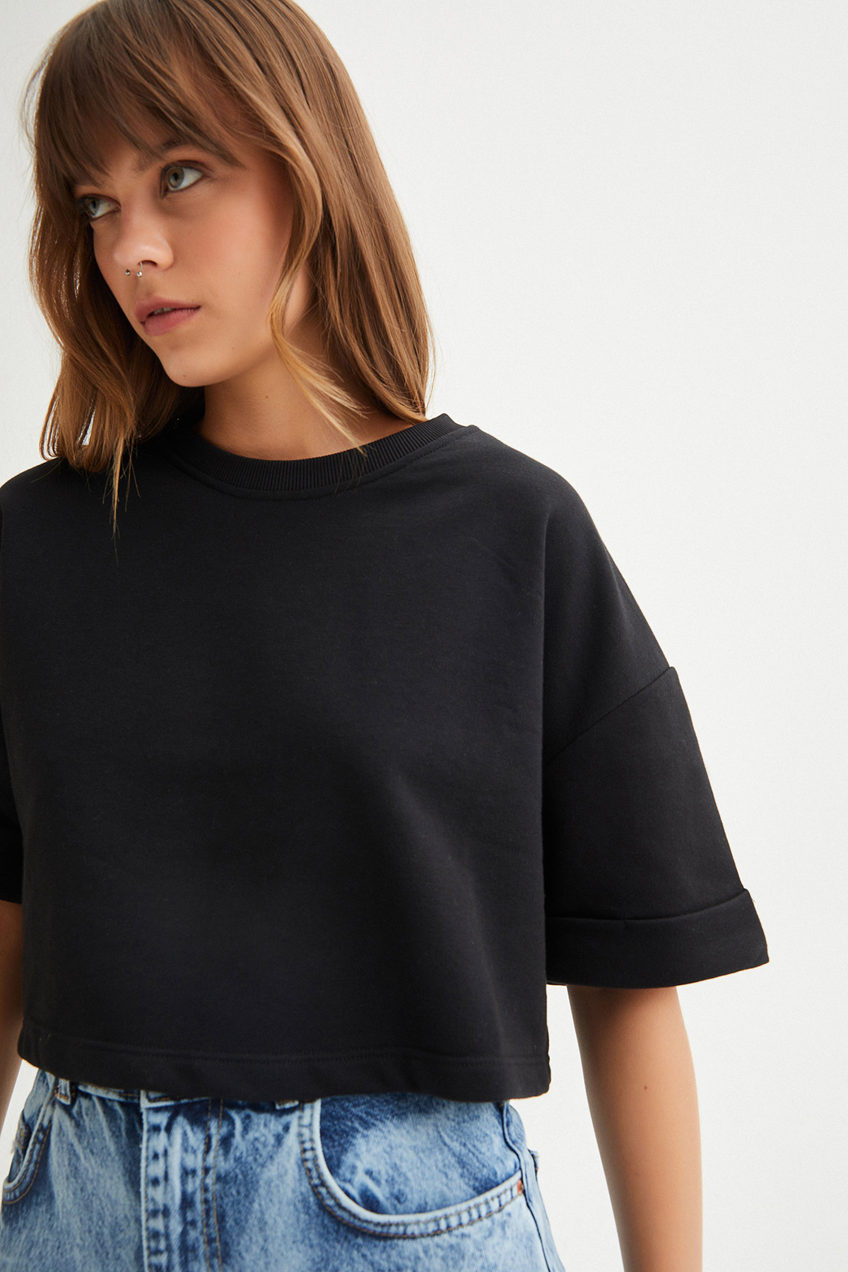 Duble Kol Oversize Crop Sweat | Açelya Okçu 