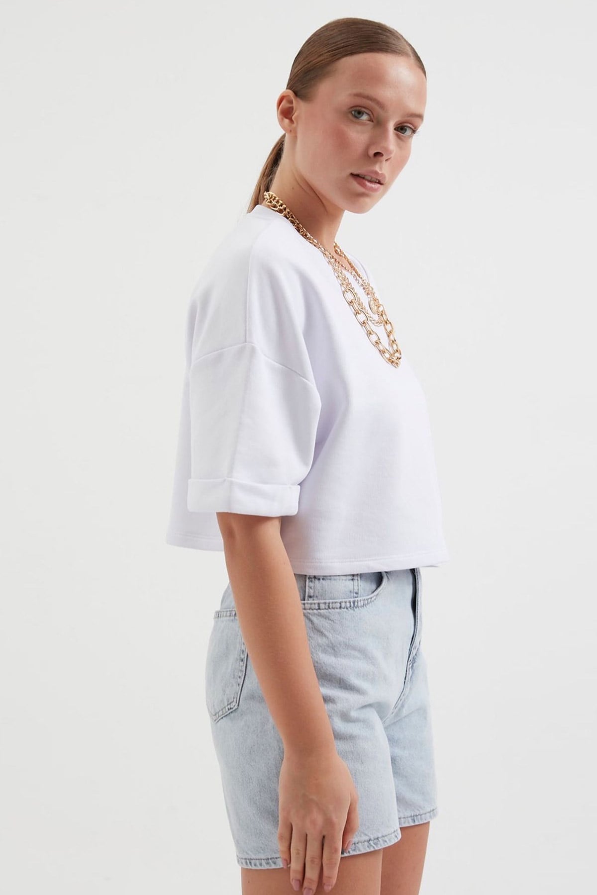 Duble Kol Oversize Crop Sweat |  