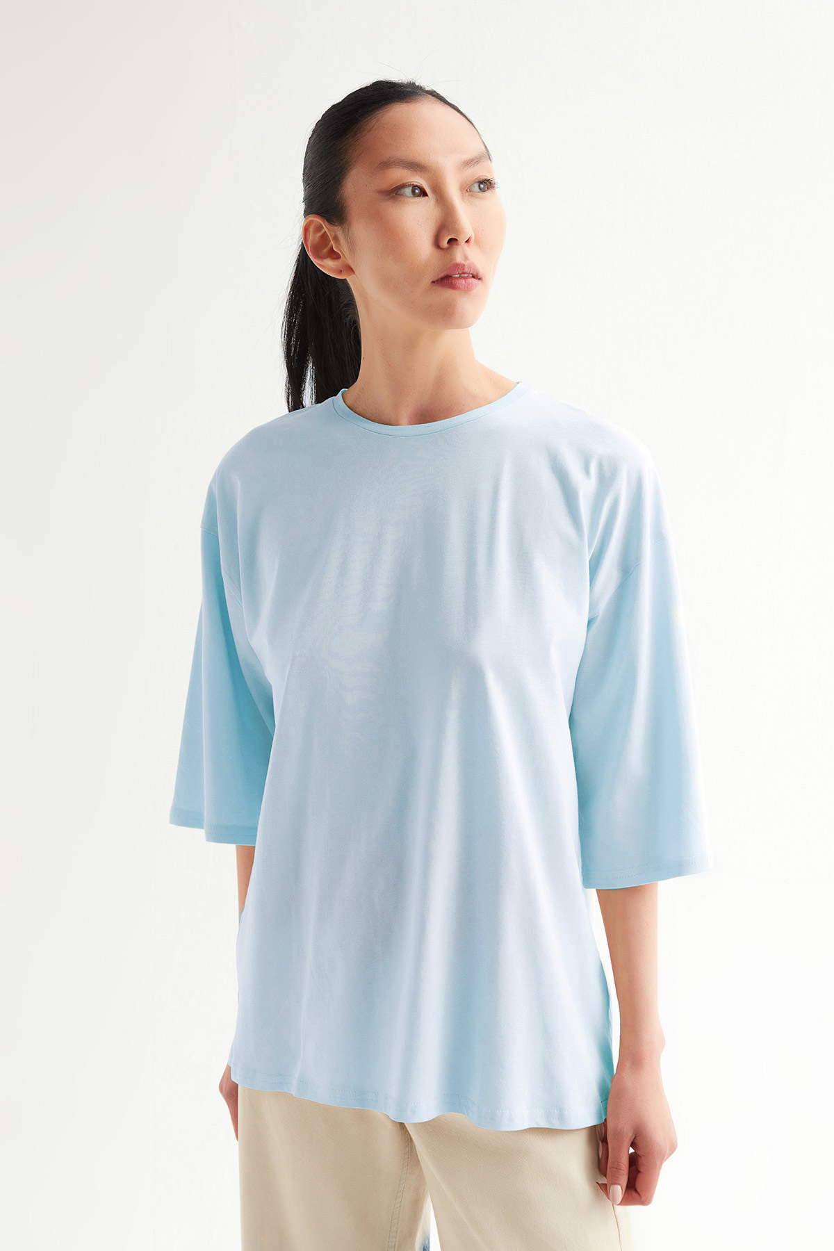 Düşük Kol Oversize Basic Tshirt | Açelya Okçu 