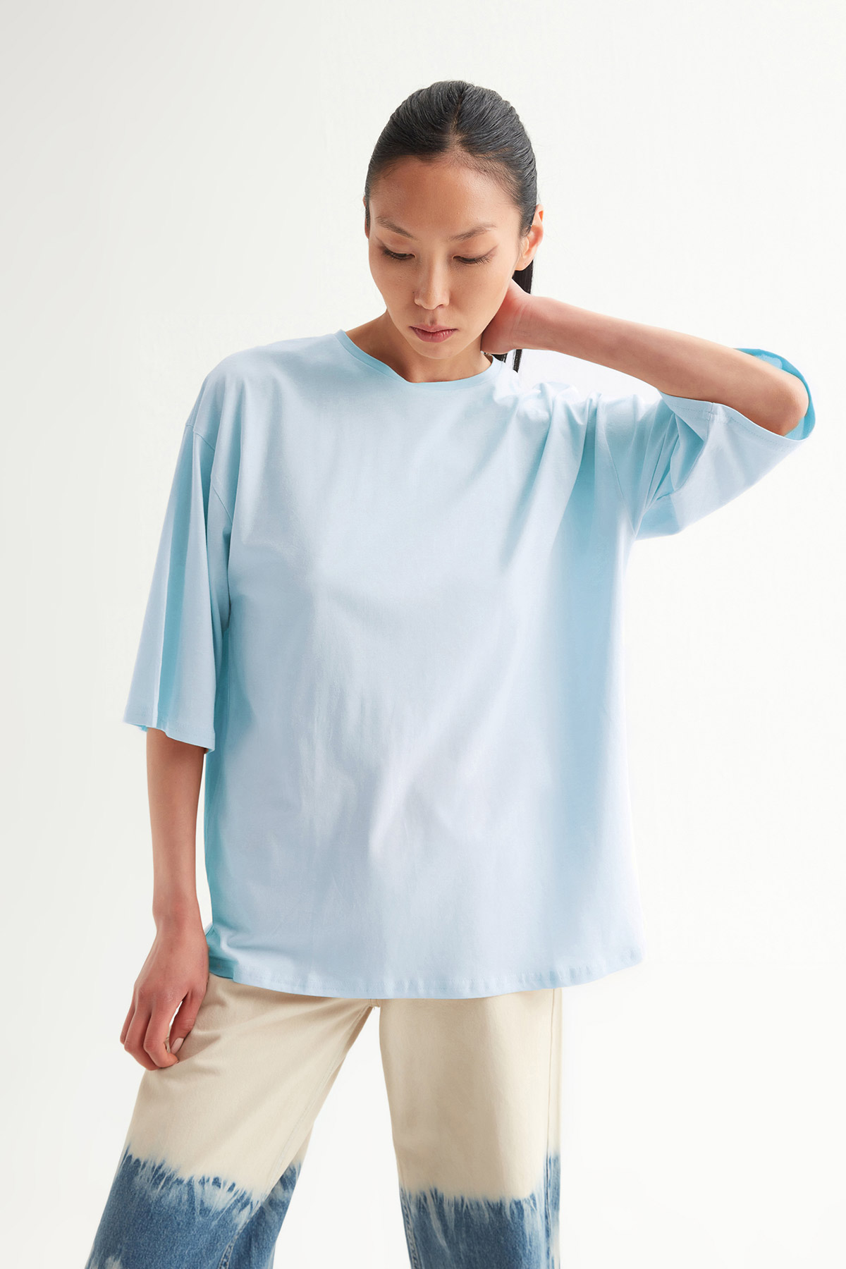 Düşük Kol Oversize Basic Tshirt | Açelya Okçu 