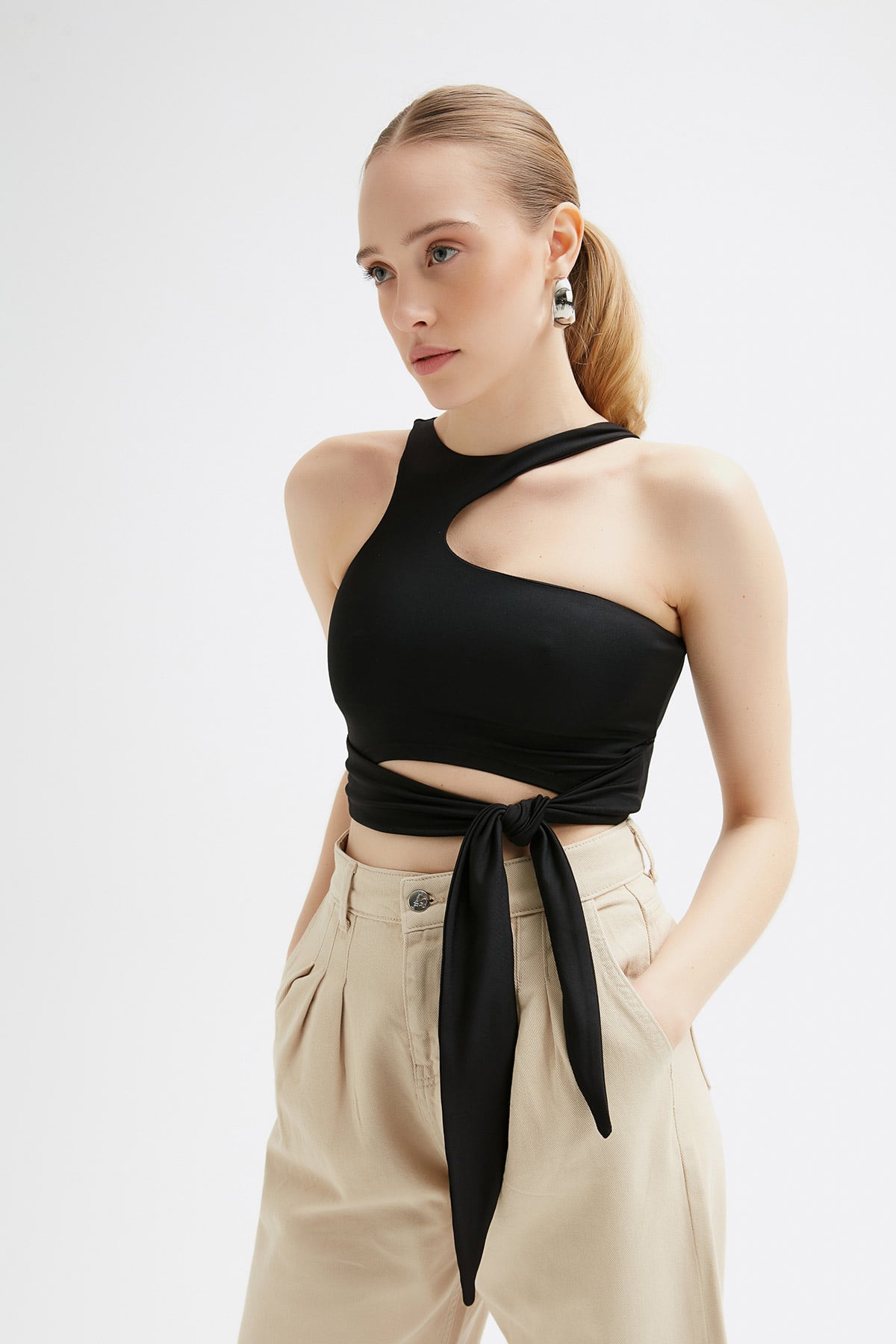 Tactel Bağlamalı Crop Bluz |  