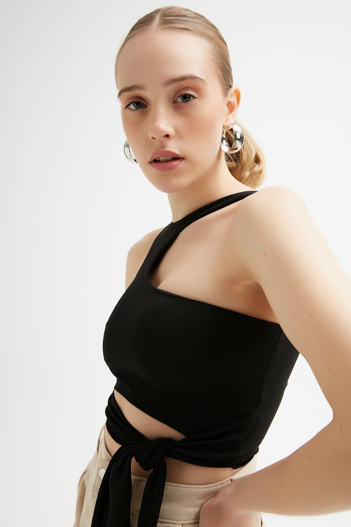 Tactel Bağlamalı Crop Bluz |  