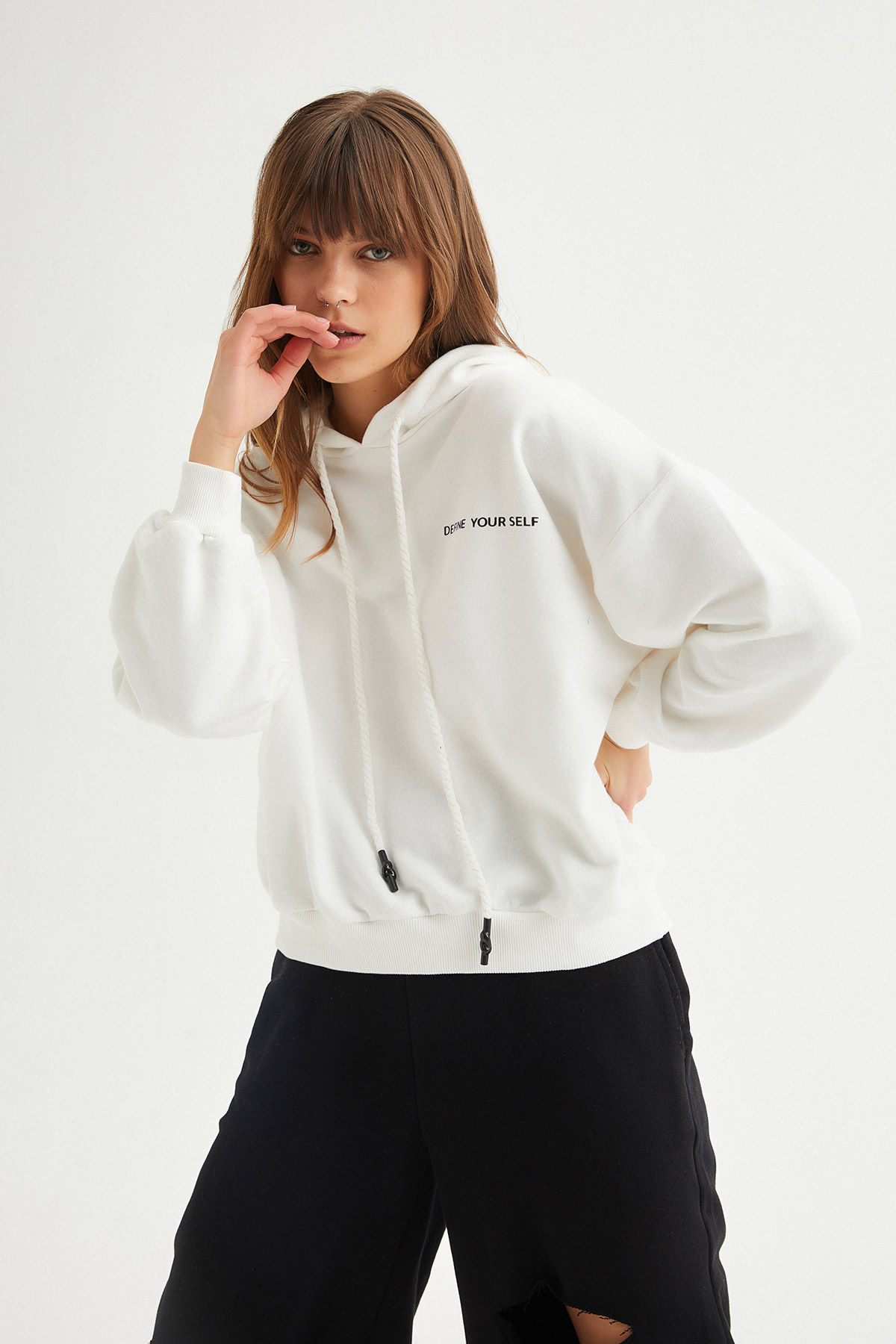 Kapüşonlu Sloganlı Sweat |  