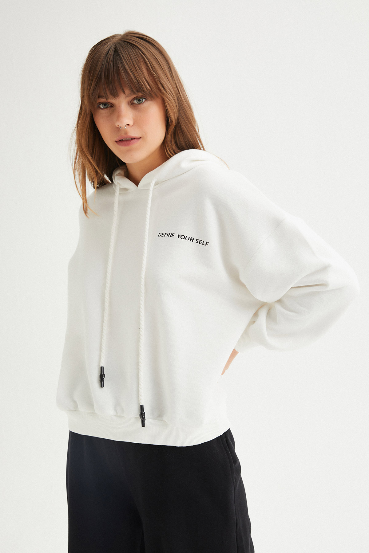 Kapüşonlu Sloganlı Sweat |  