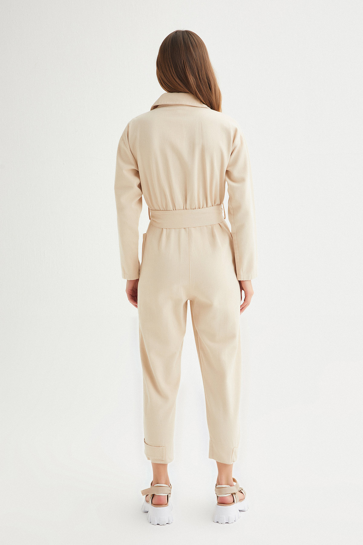 Gabardin Paçası Düğmeli Tulum | Açelya Okçu 