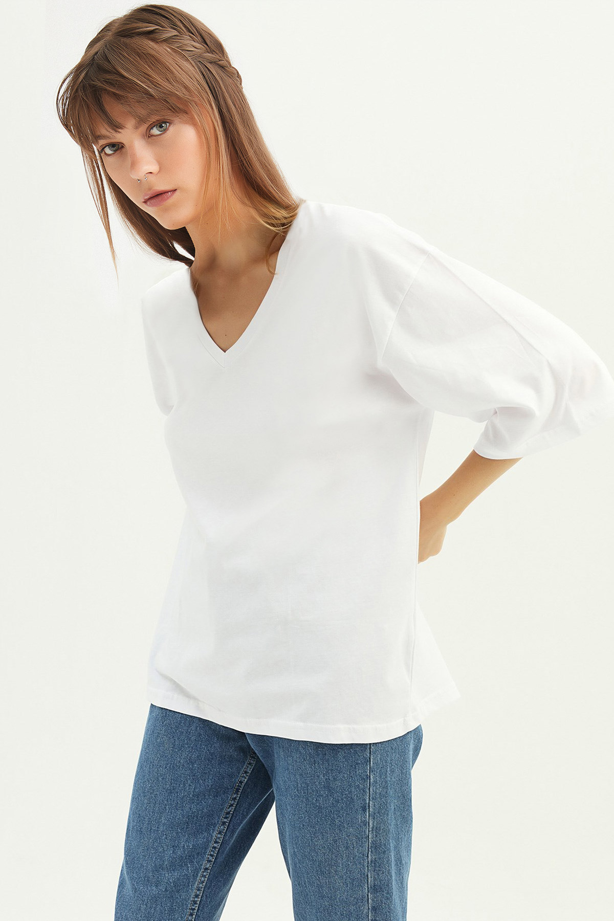 Basic V Yaka Oversize Tshirt | Açelya Okçu 