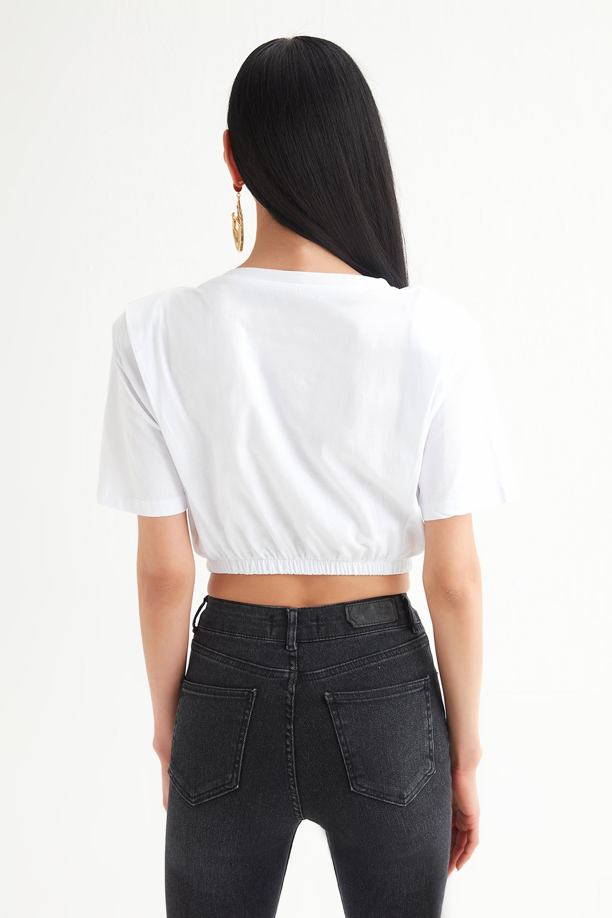 Vatkalı Sloganlı Crop Tshirt | Açelya Okçu 