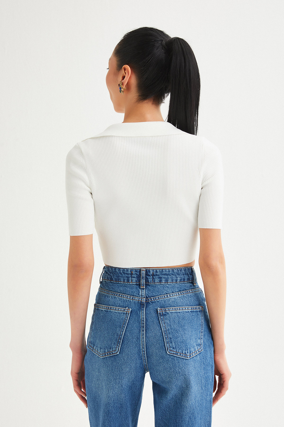 Fermuarlı Crop Triko Bluz | Açelya Okçu 
