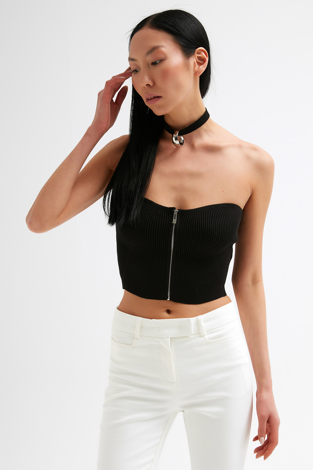 Fermuarlı Crop Büstiyer | Açelya Okçu 