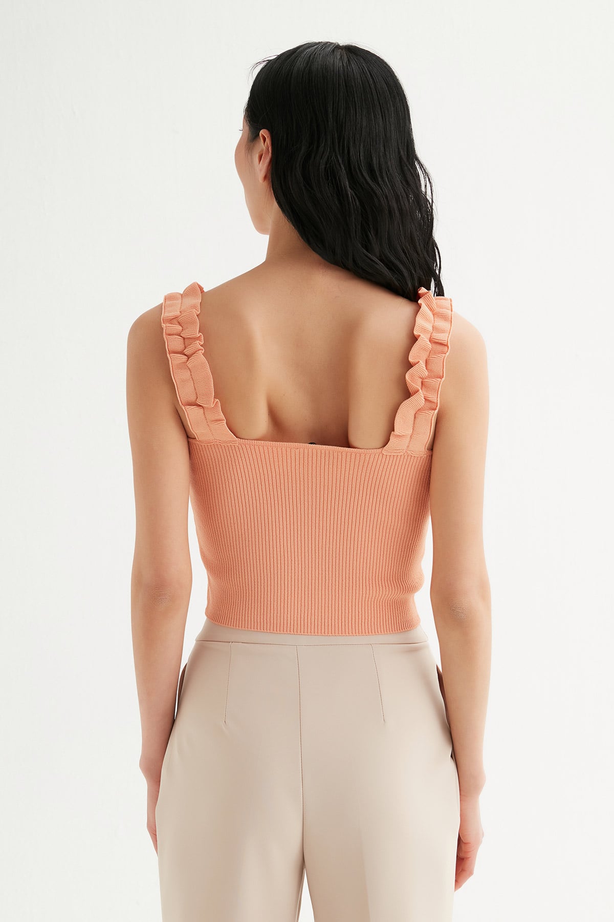 Düğme Detaylı Crop Atlet Triko Bluz | Açelya Okçu 