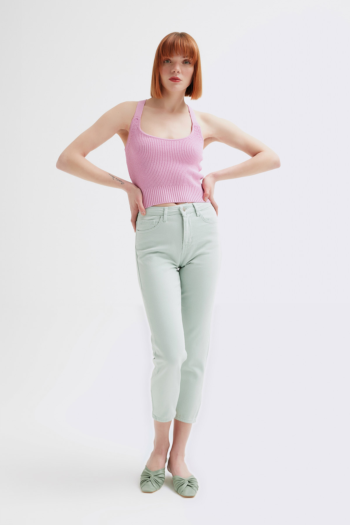 Selanik Örgü Sırtı Çapraz Crop | Açelya Okçu 