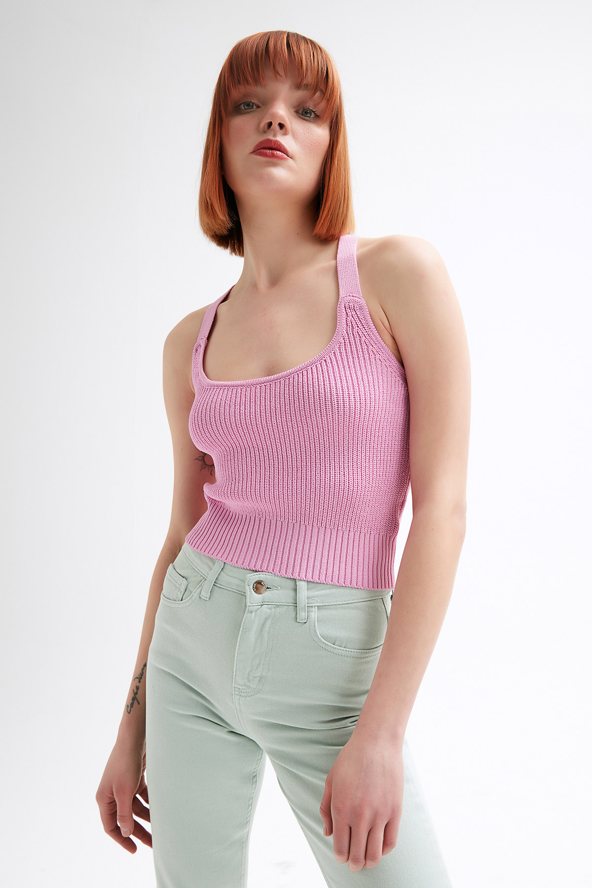 Selanik Örgü Sırtı Çapraz Crop | Açelya Okçu 