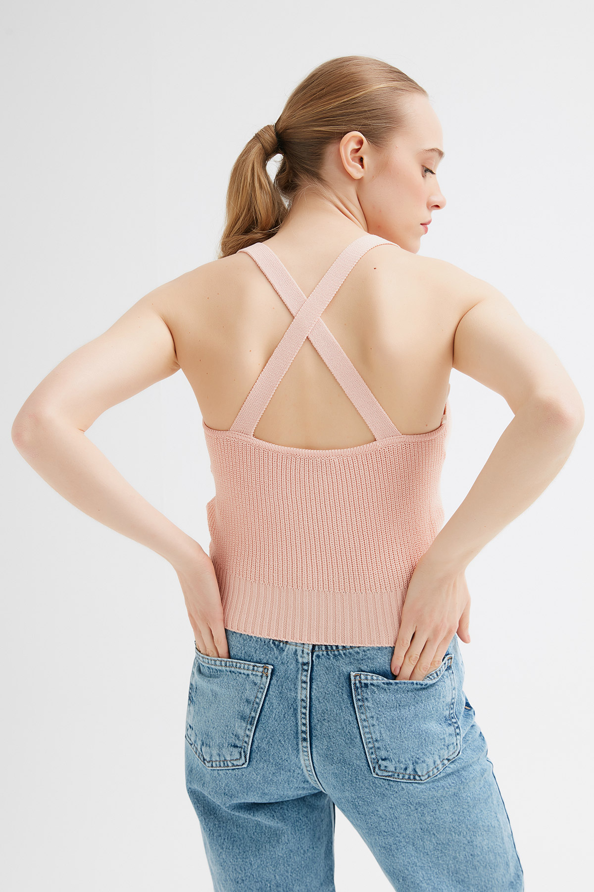 Selanik Örgü Sırtı Çapraz Crop | Açelya Okçu 