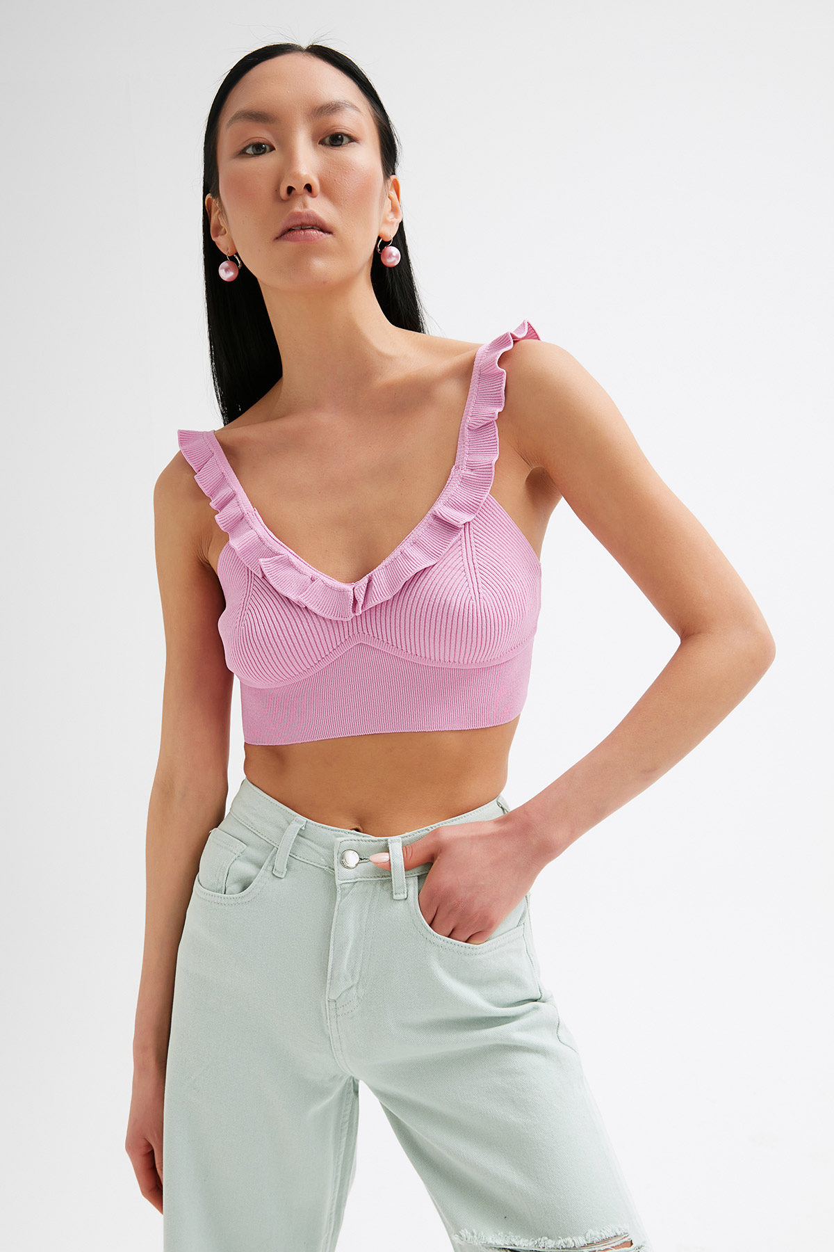 Crop Yakası Fırfırlı Büstiyer | Açelya Okçu 