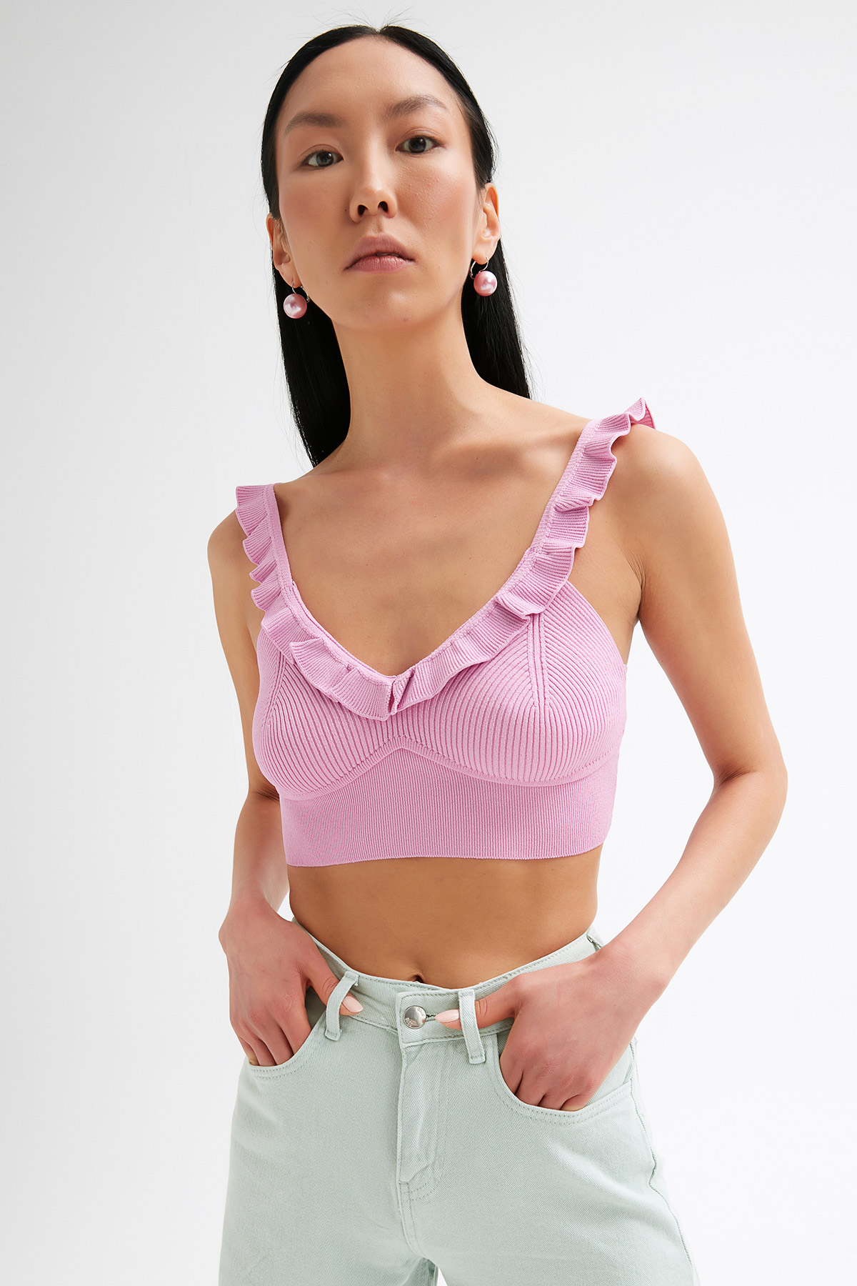 Crop Yakası Fırfırlı Büstiyer | Açelya Okçu 