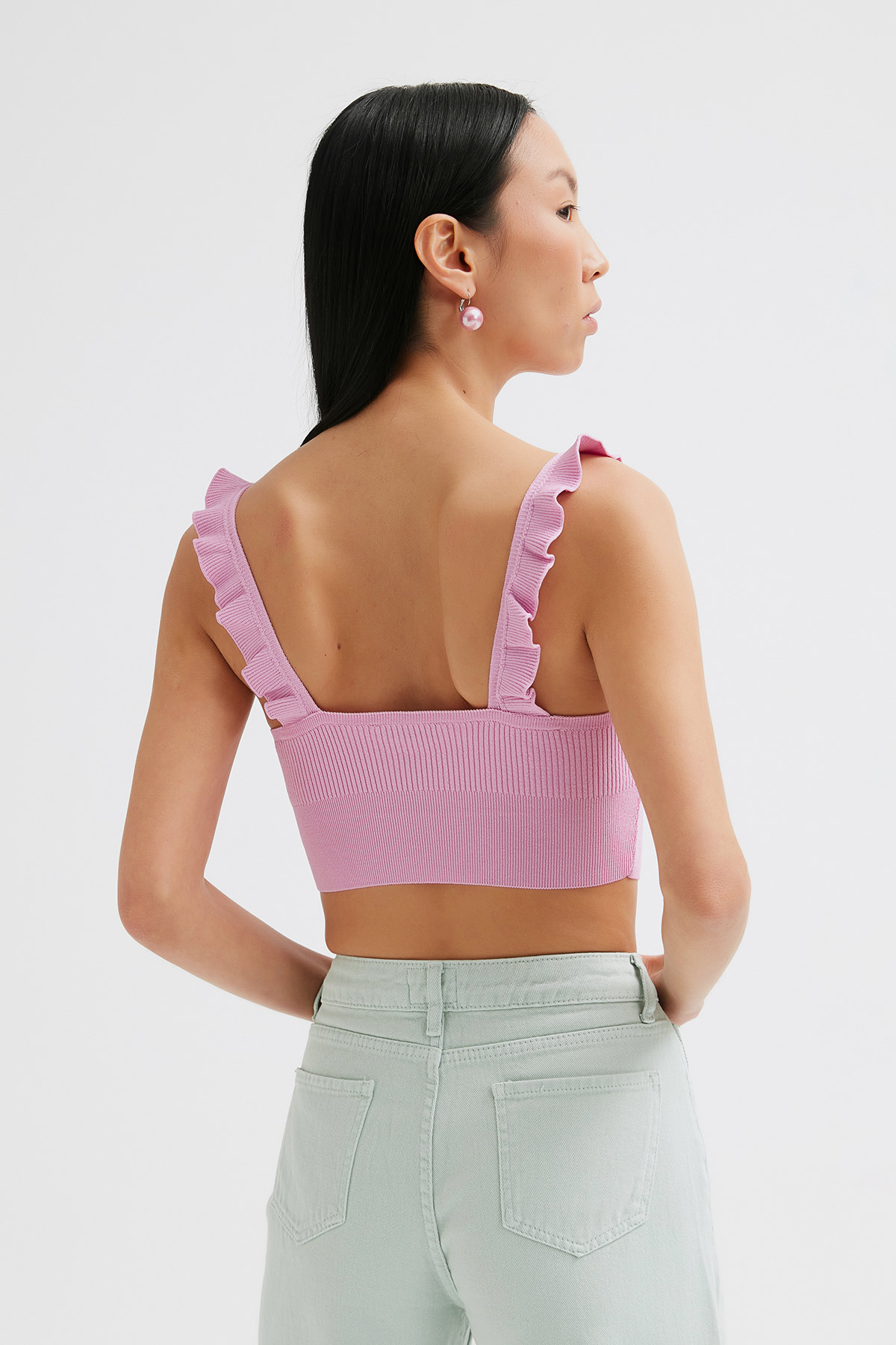 Crop Yakası Fırfırlı Büstiyer | Açelya Okçu 