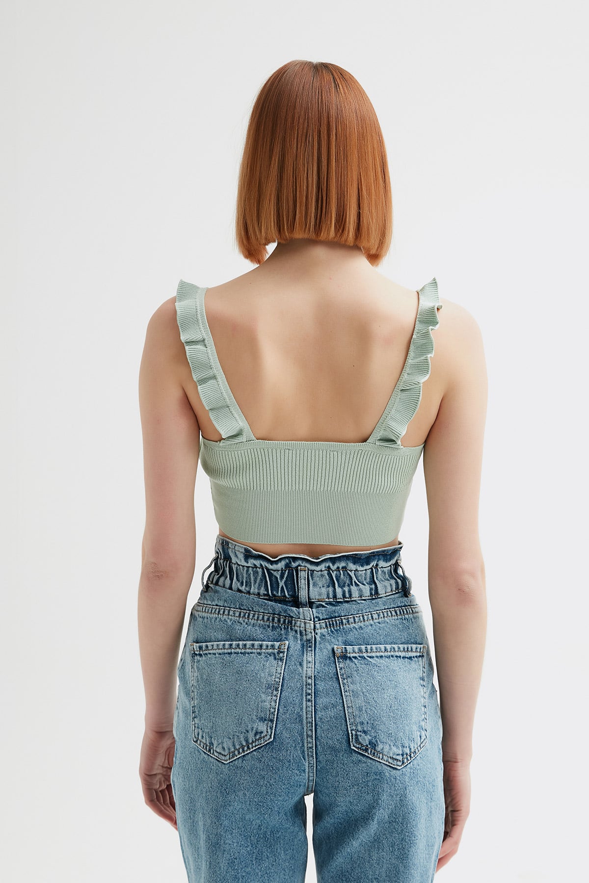 Crop Yakası Fırfırlı Büstiyer |  