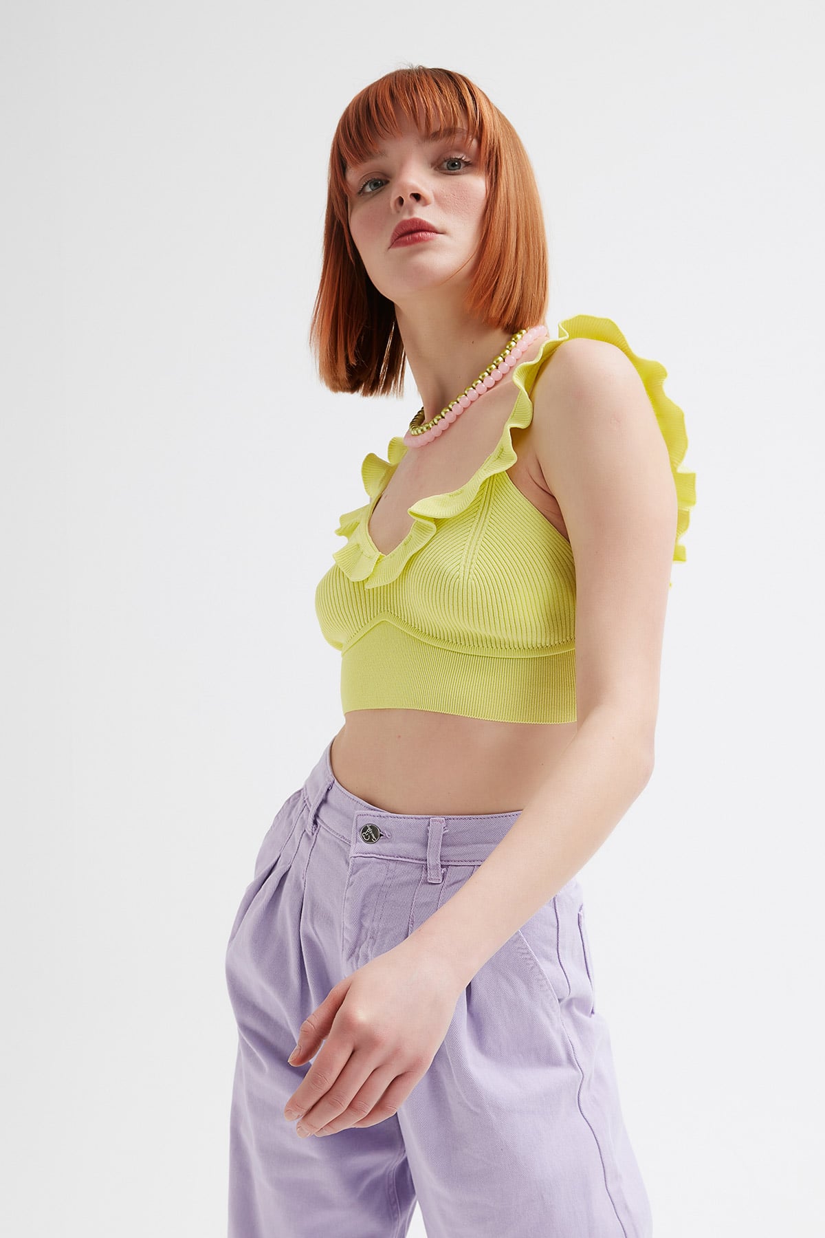 Crop Yakası Fırfırlı Büstiyer |  