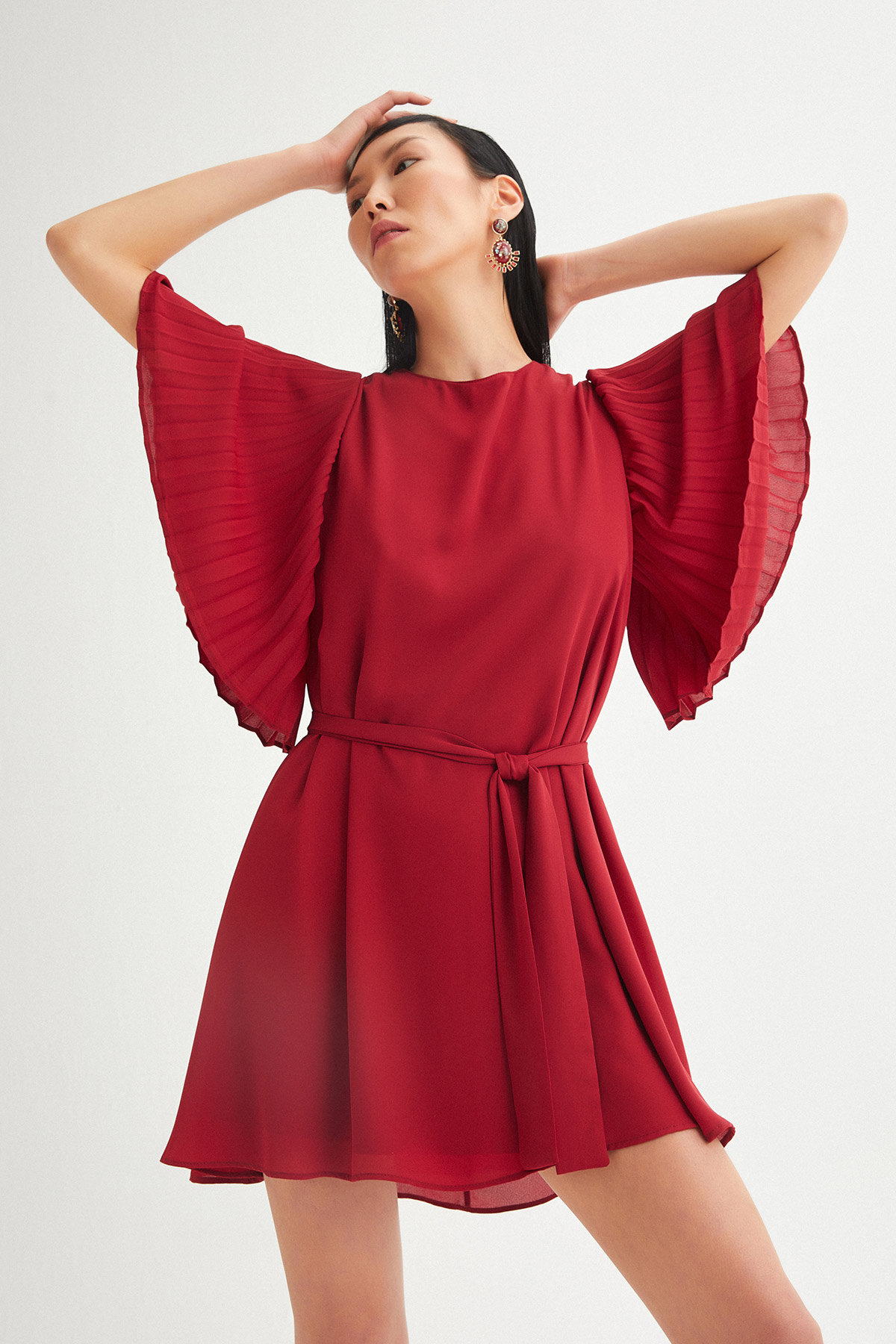 Akardiyon Kol Oversize Crep Şifon Elbise | Açelya Okçu 