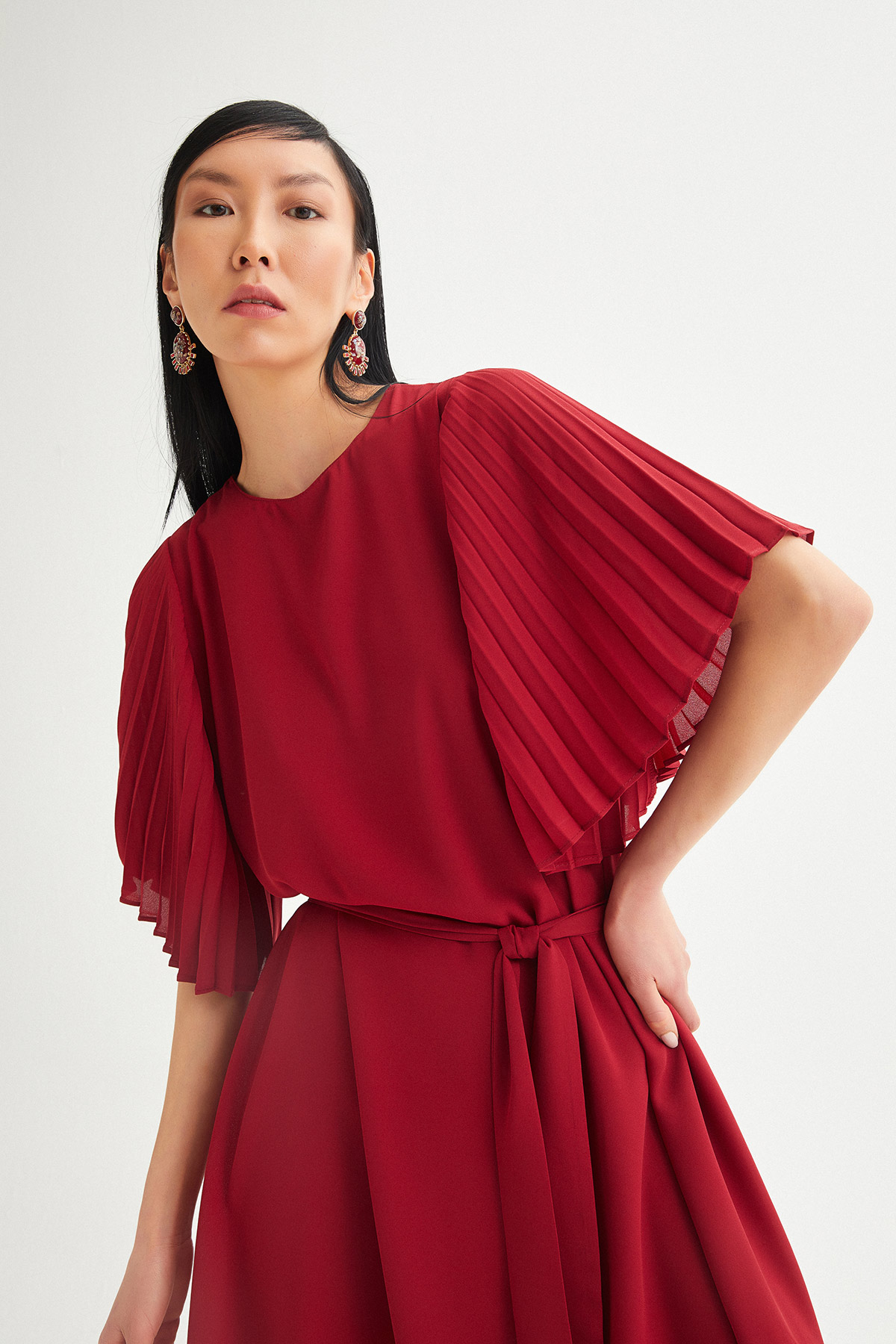 Akardiyon Kol Oversize Crep Şifon Elbise | Açelya Okçu 
