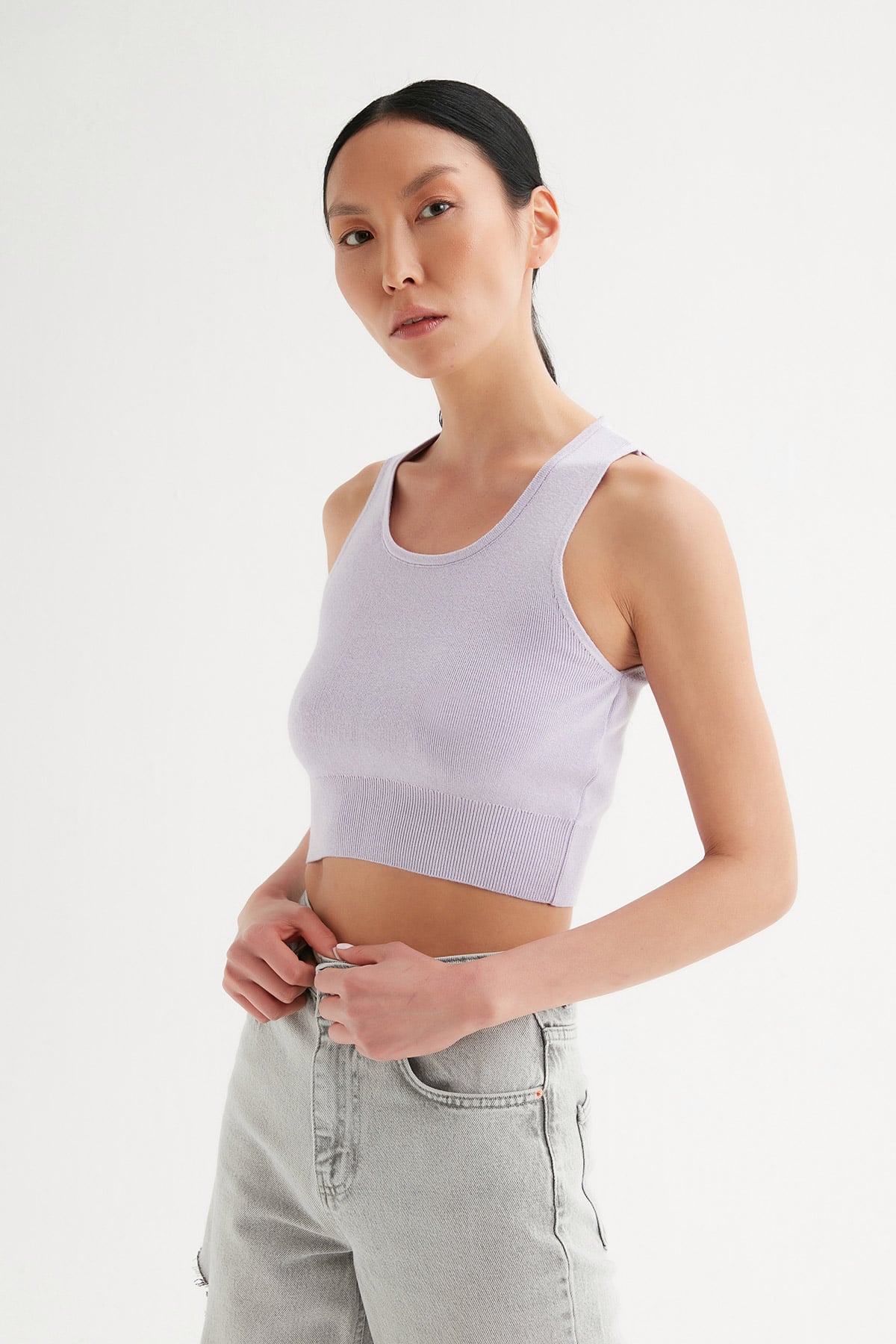 Sıfır Kol Crop Triko Bluz |  