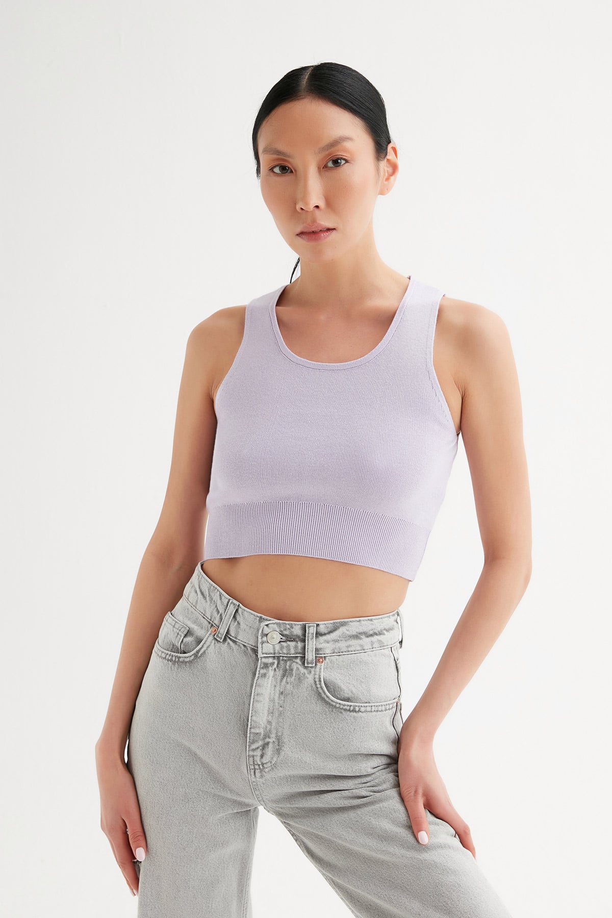 Sıfır Kol Crop Triko Bluz |  