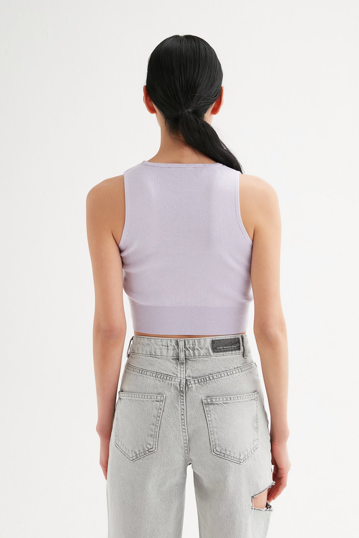 Sıfır Kol Crop Triko Bluz |  