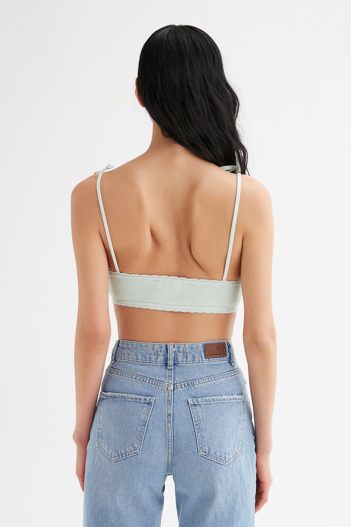 Omuzu Bağlamalı Crop Triko Bluz |  
