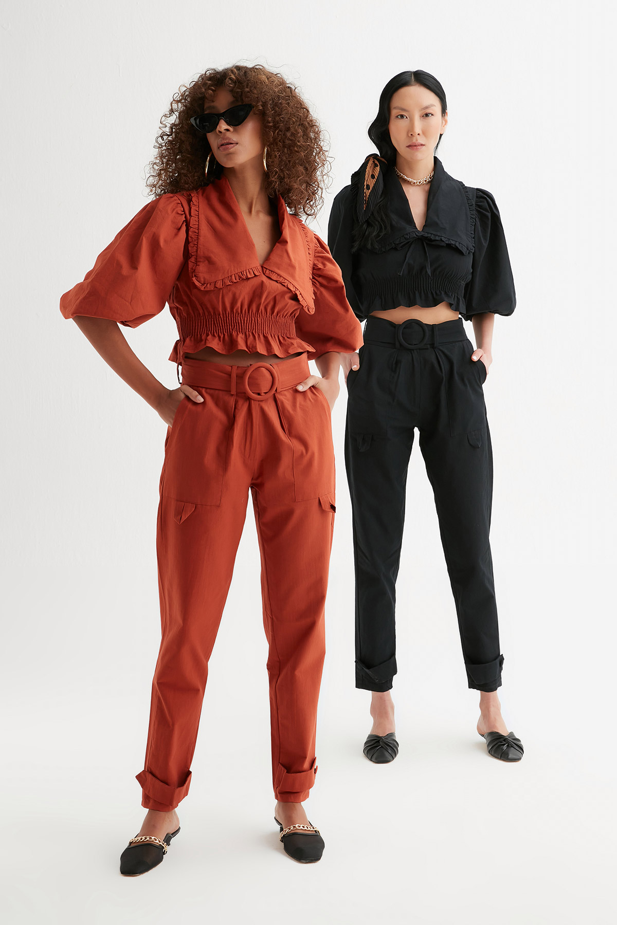 Crop Bluz Joger Pantolonlu Keten Takım | Açelya Okçu 