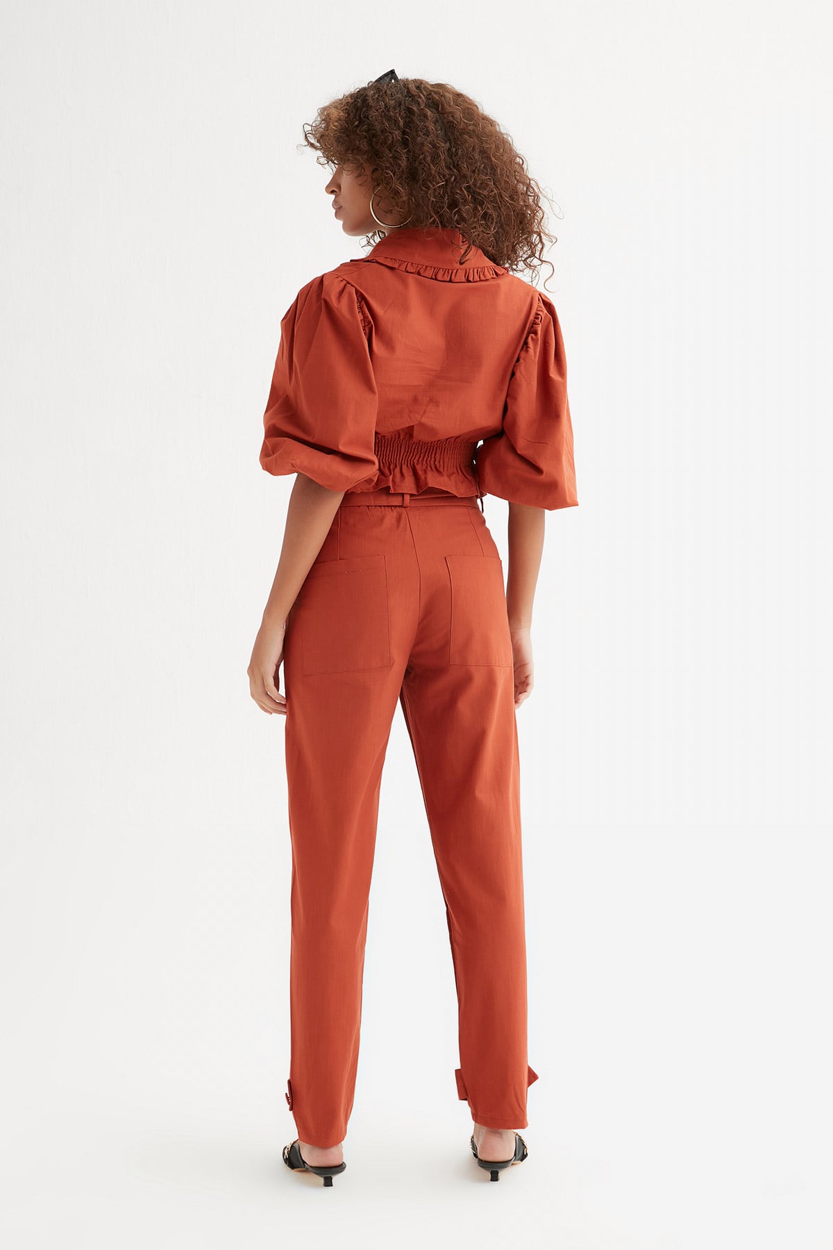 Crop Bluz Joger Pantolonlu Keten Takım | Açelya Okçu 