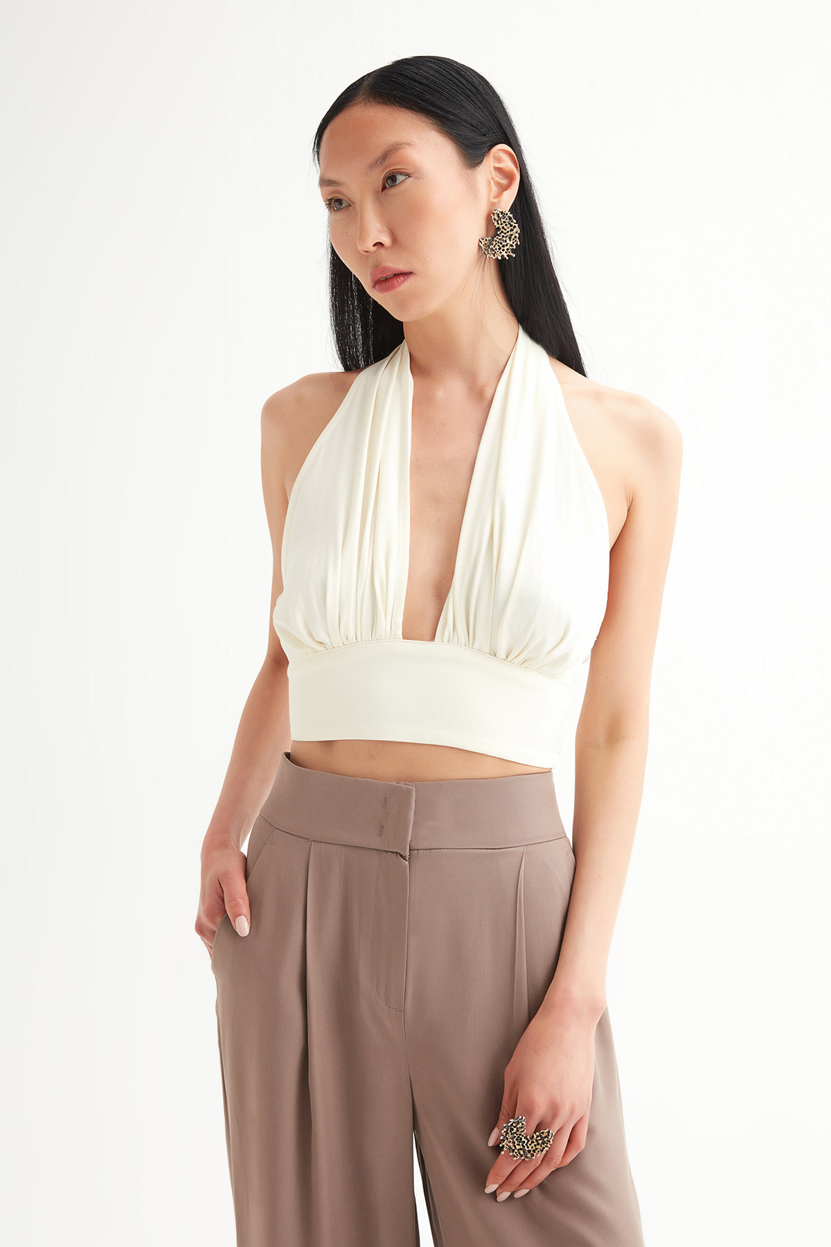 Liyosel Düğmeli Crop Bluz | Açelya Okçu 